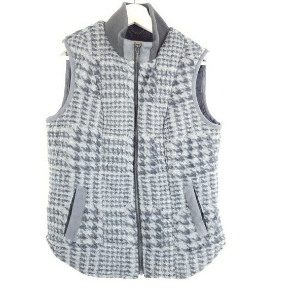Bob Timberlake S Wool‎ Blend Puffer Vest Full Zip Houndstooth Mockneck Gray Warm - Picture 1 of 8